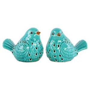 Urban Trends Sky Blue Porcelain Bird Figurines Set 2 Cottage Decor